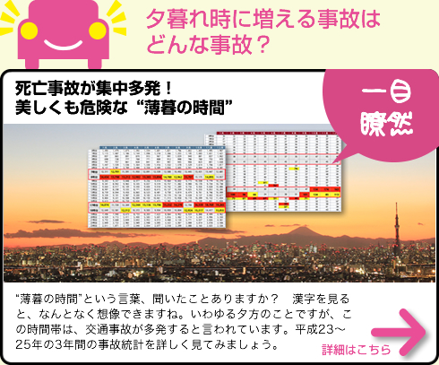 夕暮れ時に増える事故はどんな事故？