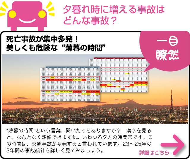 夕暮れ時に増える事故はどんな事故？